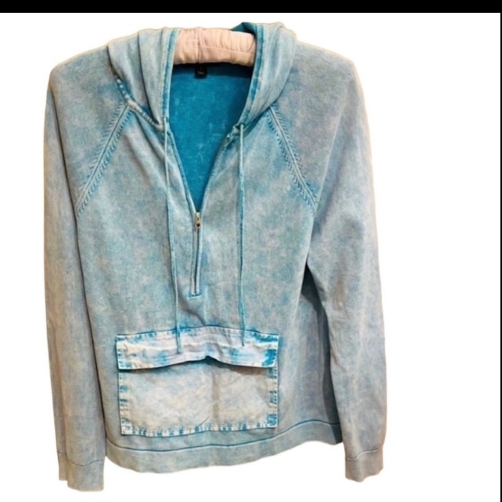 🎉4/20$ J. CREW pullover teal hoodie half zip garment washed look kangaroo pocket